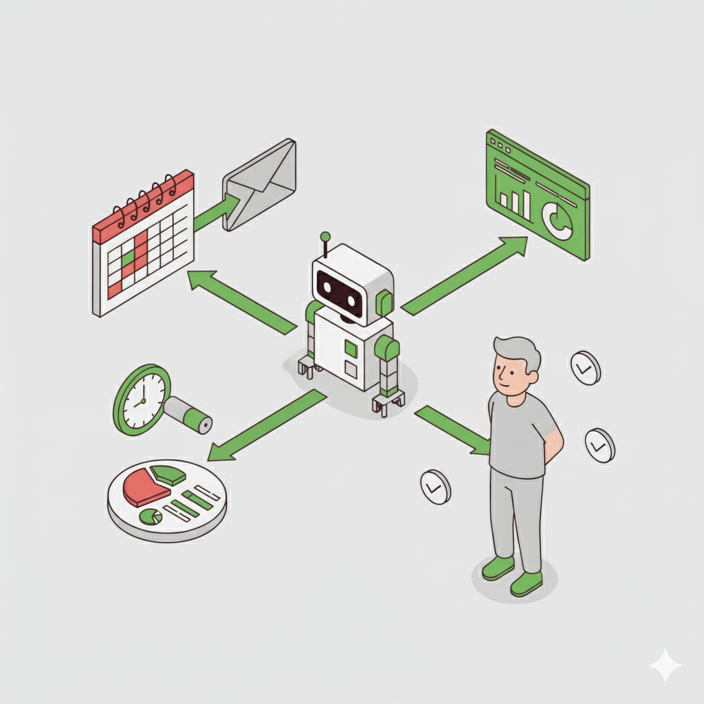 Calm person with AI-powered automated workflow